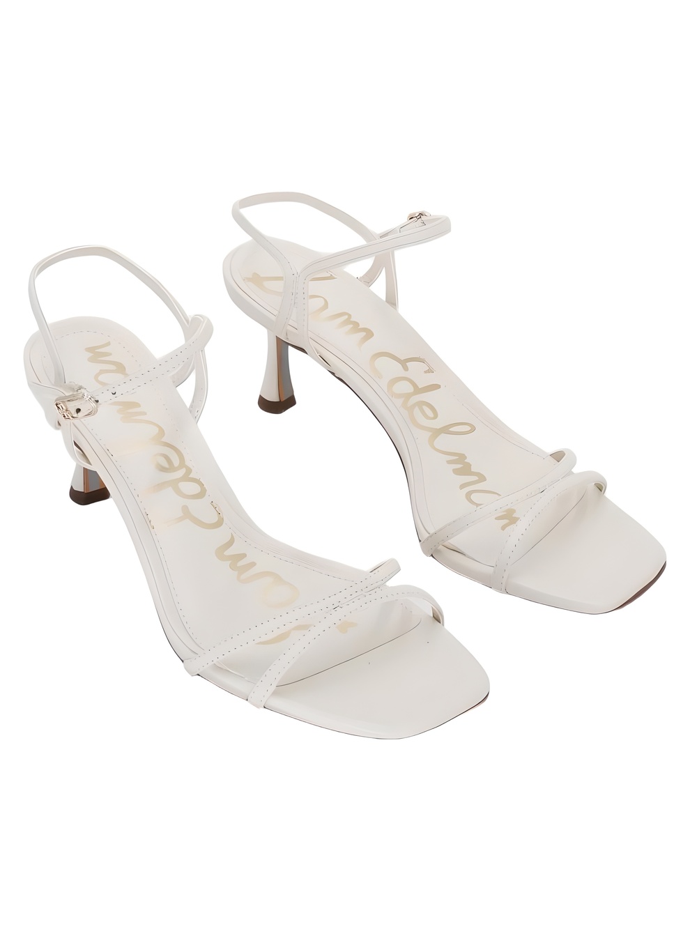 Sam Edelman Presley Ivory Leather Strappy Square Toe 2.5" Heel Sandals Size 7.5M